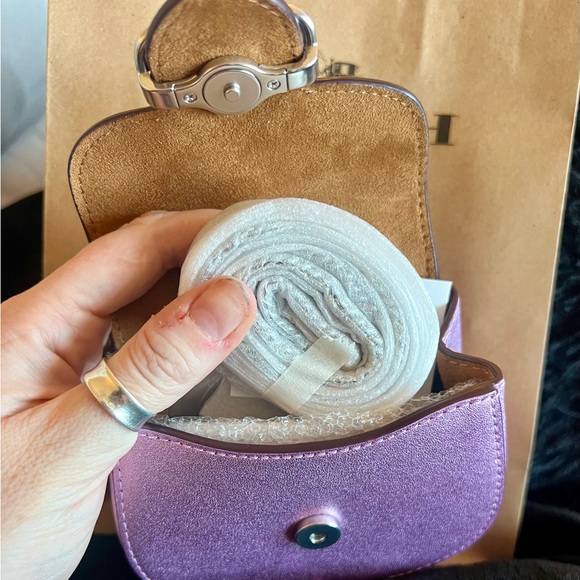 NWT Coach Metallic Pink/Purple Sparkle Suede Mini Bag - Picture 6 of 9